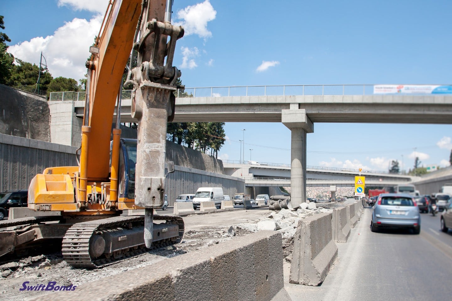 Construction activities on a busy roadway