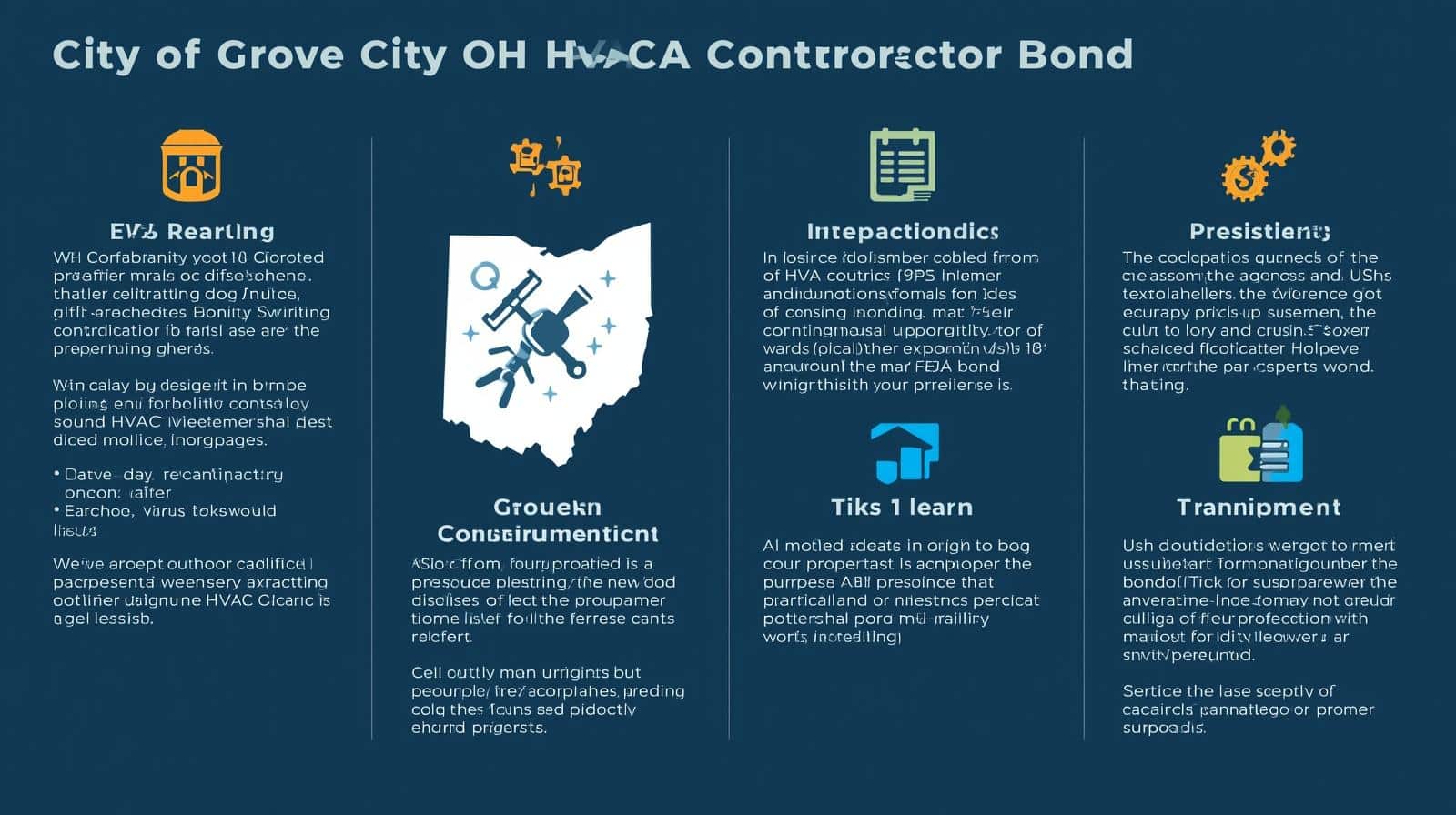 Infographic highlighting HVAC contractor bond application process and responsibilities with Ohio map graphic.