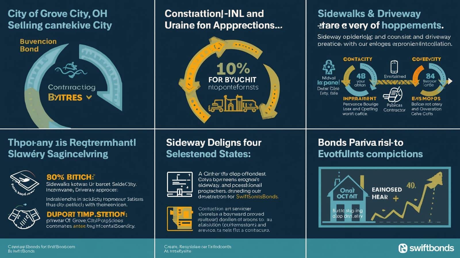 Infographic explaining Grove City, OH sidewalks and driveway approaches contractor bond process, highlighting key steps and compliance requirements.