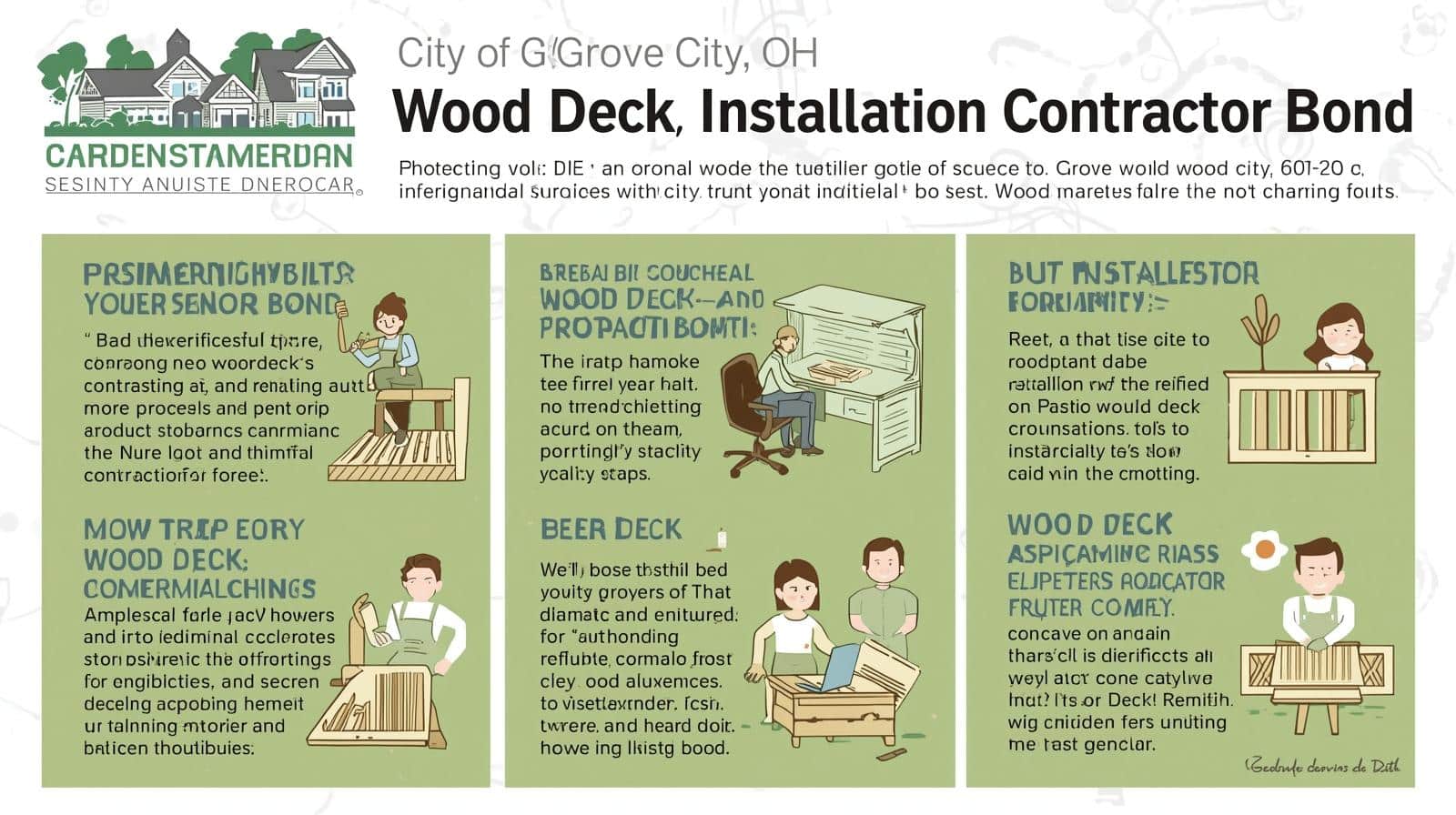 Illustrated explainer showing steps, benefits, and compliance requirements for contractors working on wood deck installations.