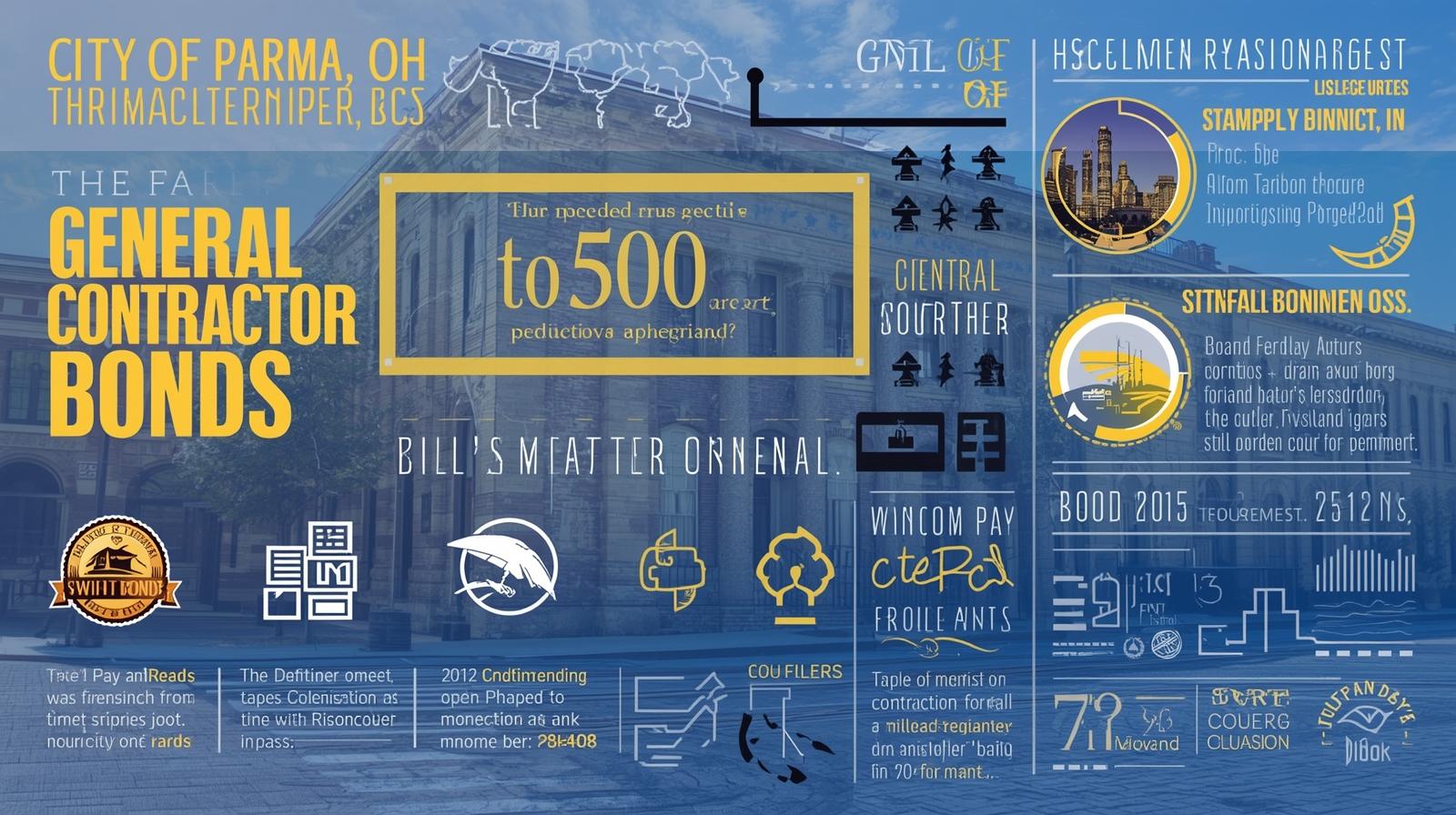 Visual summary highlighting key bond amounts, licensing conditions, and contractor obligations in Parma, OH.