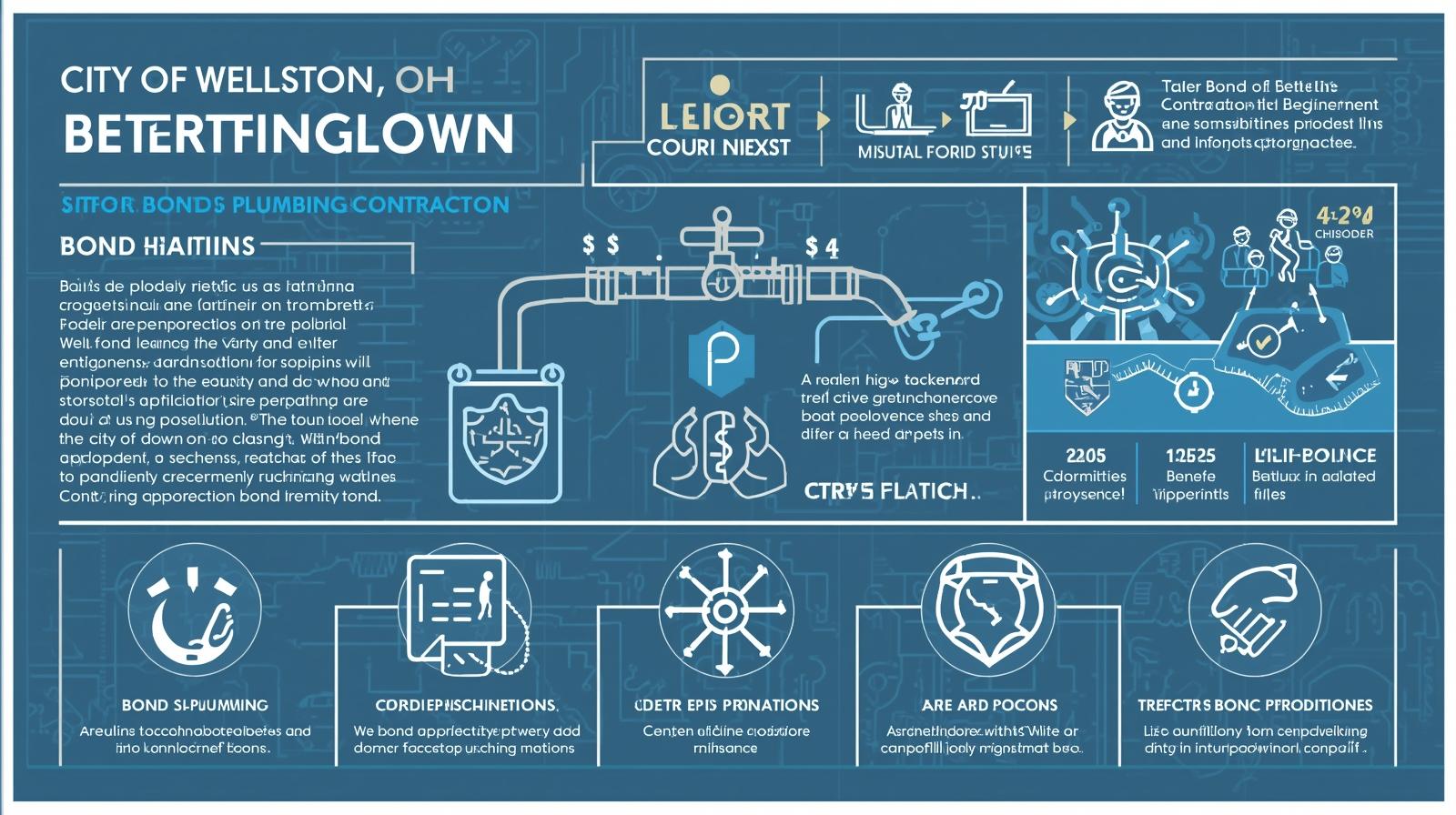 Detailed graphic explaining bond benefits, application process, and contractor responsibilities for plumbing permits.