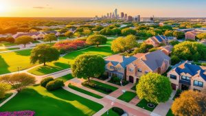 Aerial view of residential development and parks in Euless, Texas—key areas for contractors needing no collateral performance bonds.