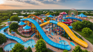 Epic Waters Indoor Waterpark in Grand Prairie, Texas featuring vibrant water slides and family attractions, a major city development often bonded through performance bonds.