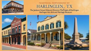 Collage of historic buildings in Harlingen, Texas, including the Jackson Street Historic District and Harlingen Arts and Heritage Museum—highlighting the city’s architectural legacy and need for preservation-minded contractors.

