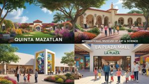 Popular attractions in McAllen, Texas including Quinta Mazatlan, the International Museum of Art & Science, and La Plaza Mall, representing cultural and commercial development supported by construction and bonding.