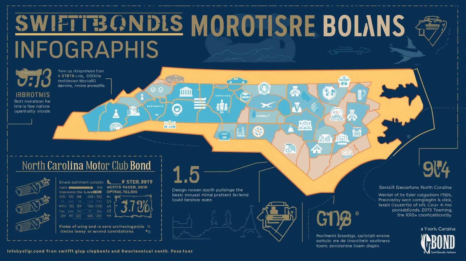 Map-based infographic highlighting motor club bond requirements and protections in North Carolina.