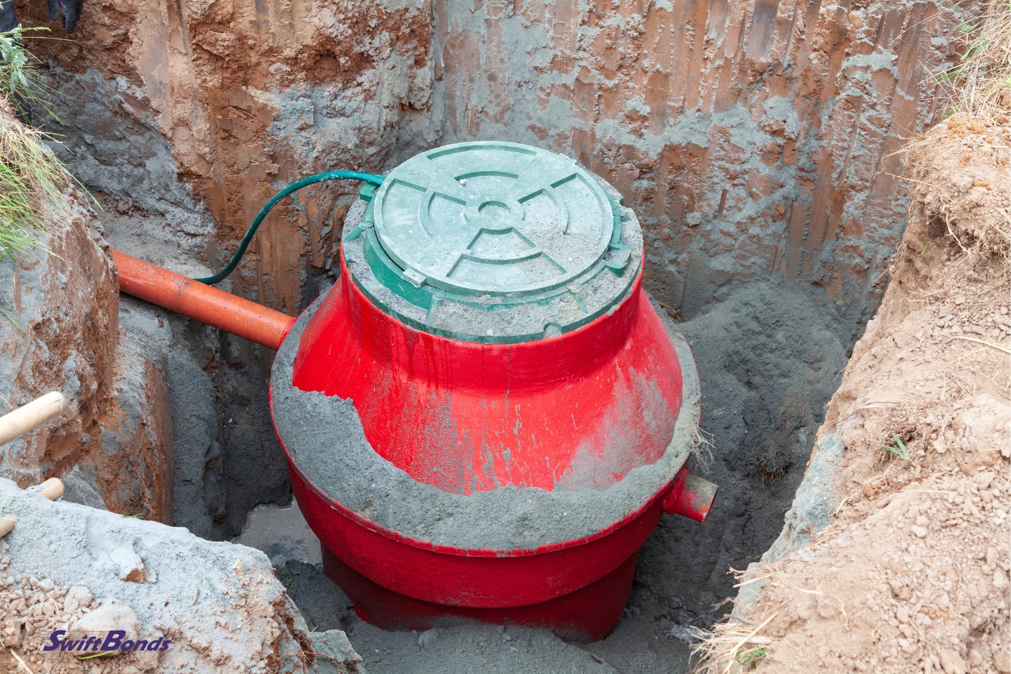 installation of a sewage system subterranean tank.