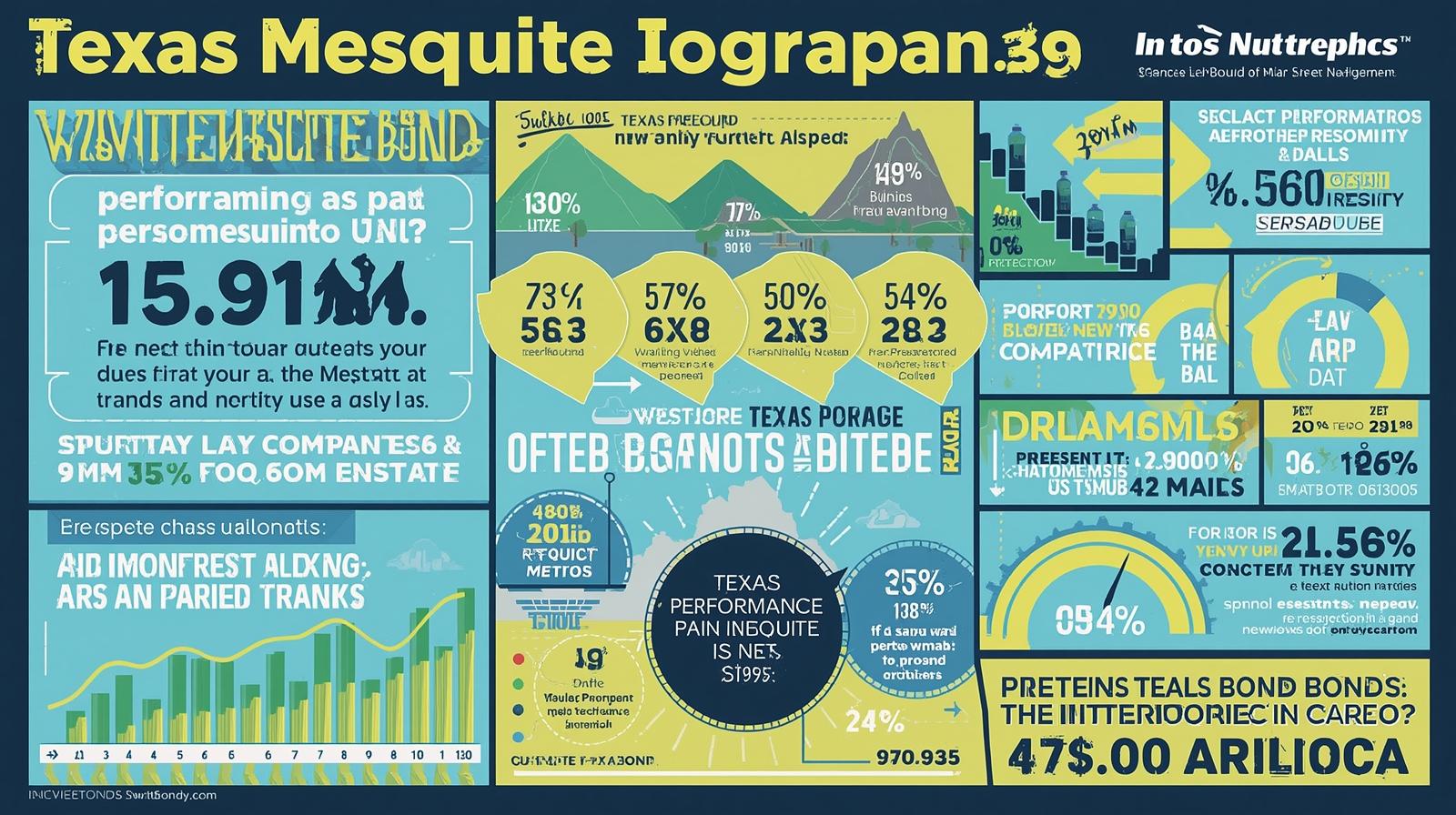 Colorful infographic comparing Texas Mesquite bond performance rates, market trends, and key metrics in a visual format.