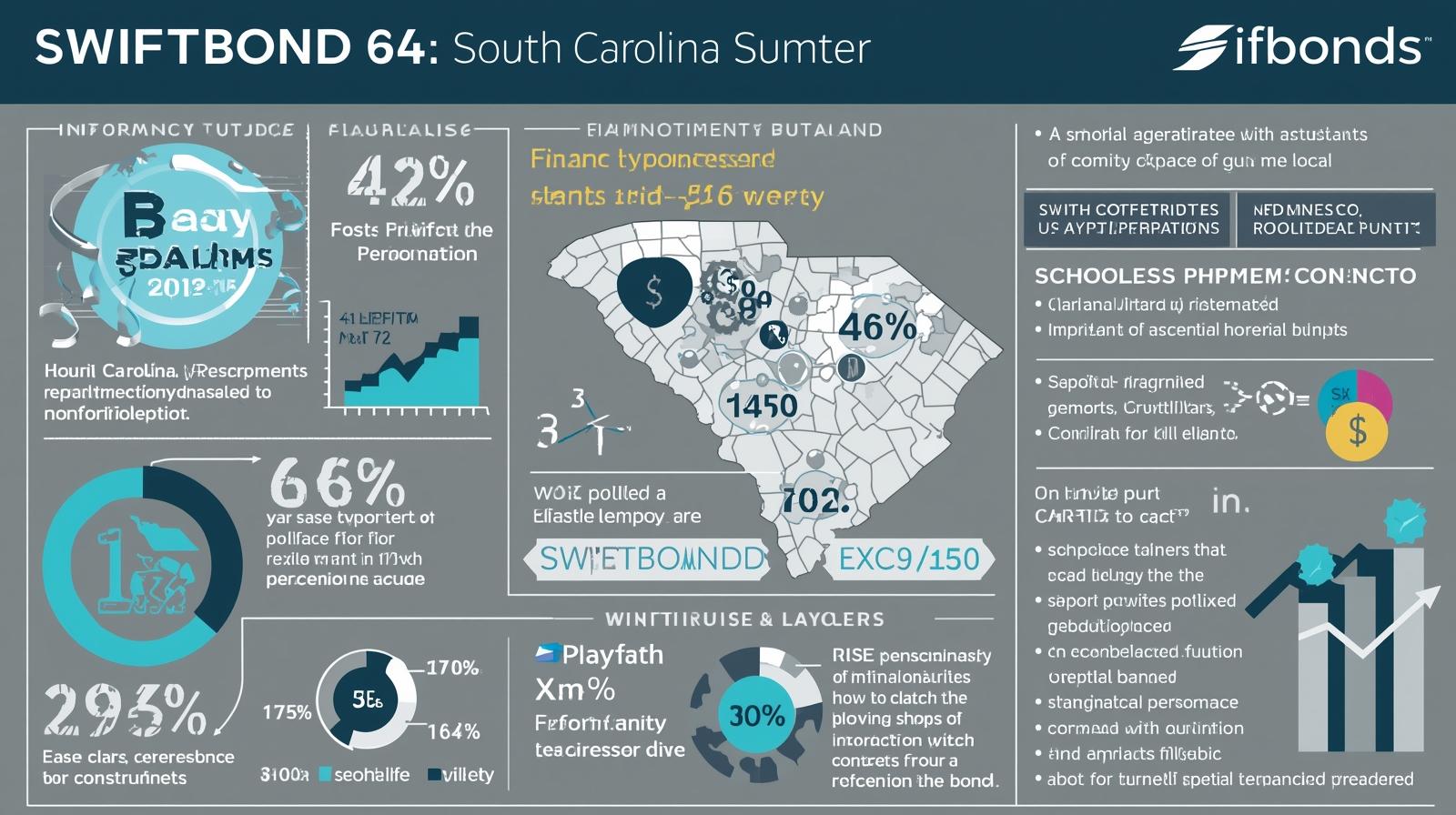 Data-driven infographic showing South Carolina performance bond statistics, approval rates, and coverage maps for Sumter.
