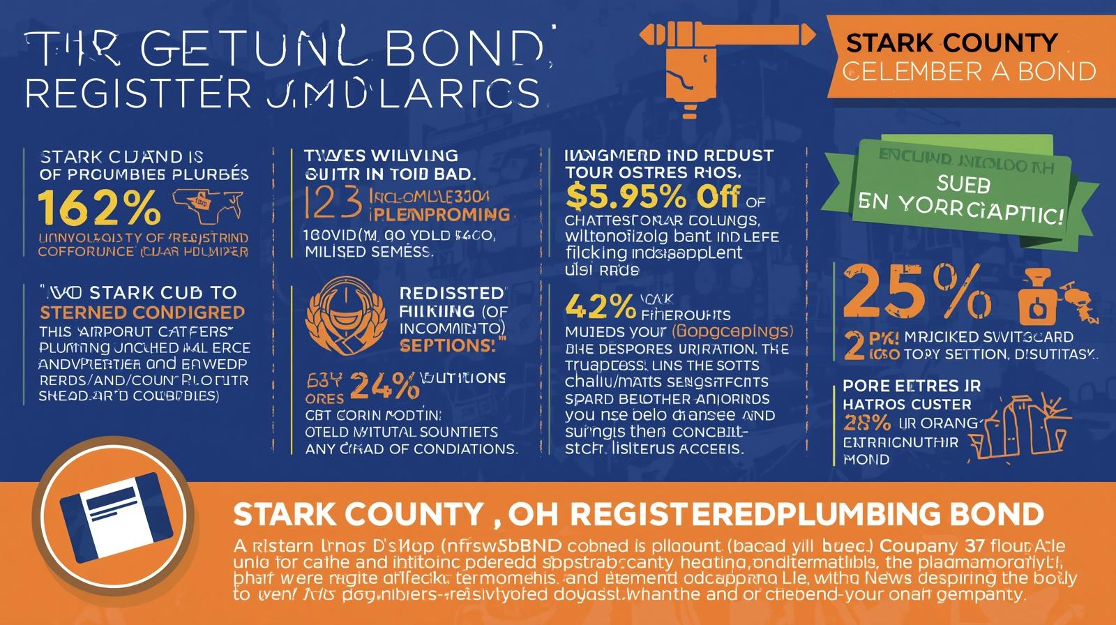 Infographic highlighting Stark County, OH registered plumber bond requirements, statistics, and compliance details.