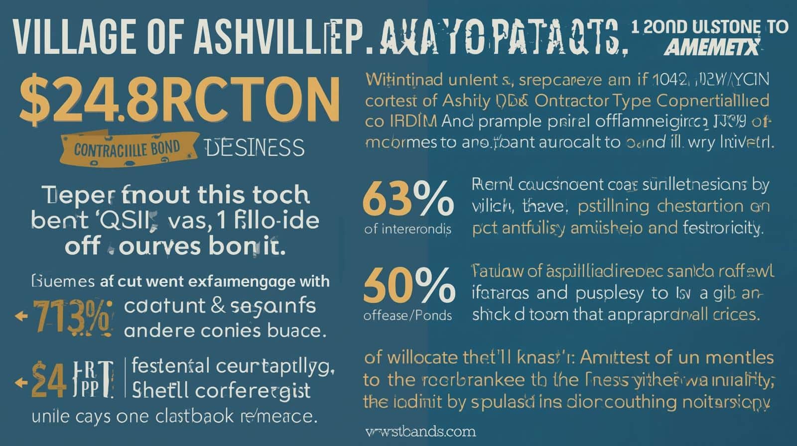 Financial infographic for Village of Ashville Other Type Contractor Bond showing .8 million value, percentages, and key bond metrics.