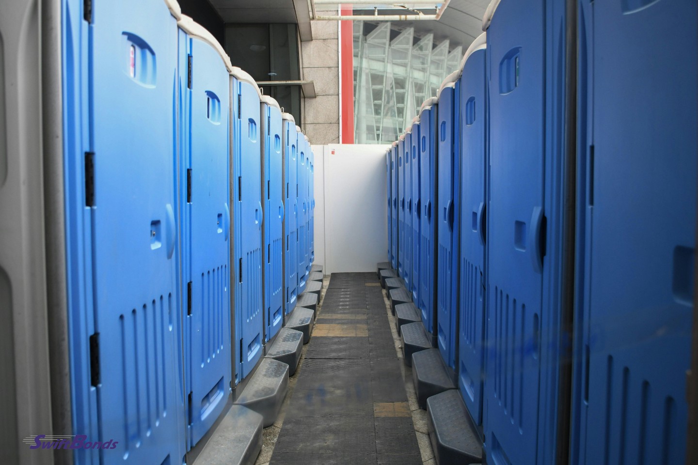portable restrooms on a building site.