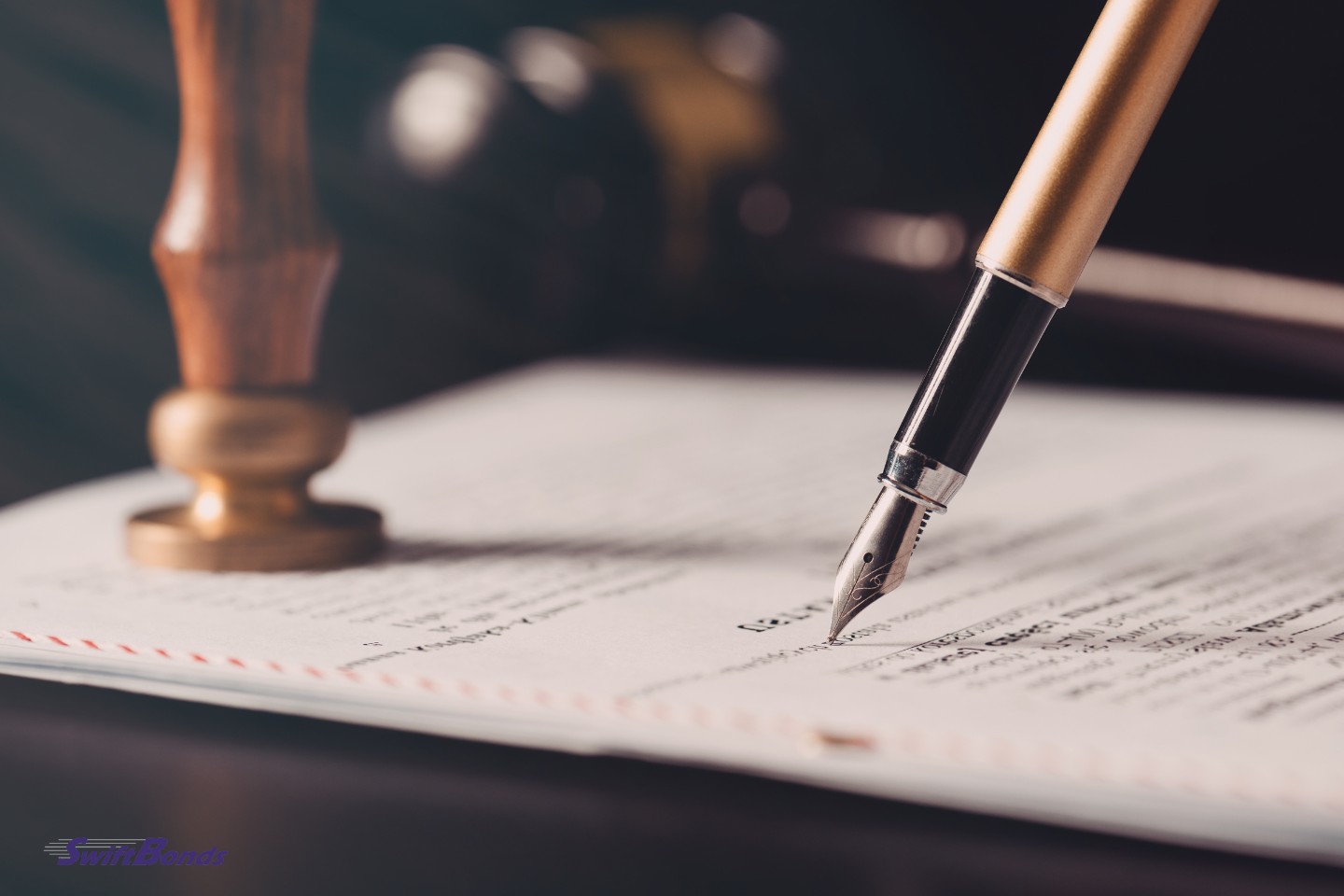 Pen and paper, law, and notary. notion of an attorney's background.