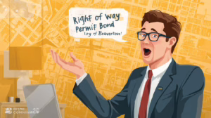 Illustration explaining City of Beaverton right-of-way permit bond requirements for contractors and public infrastructure work