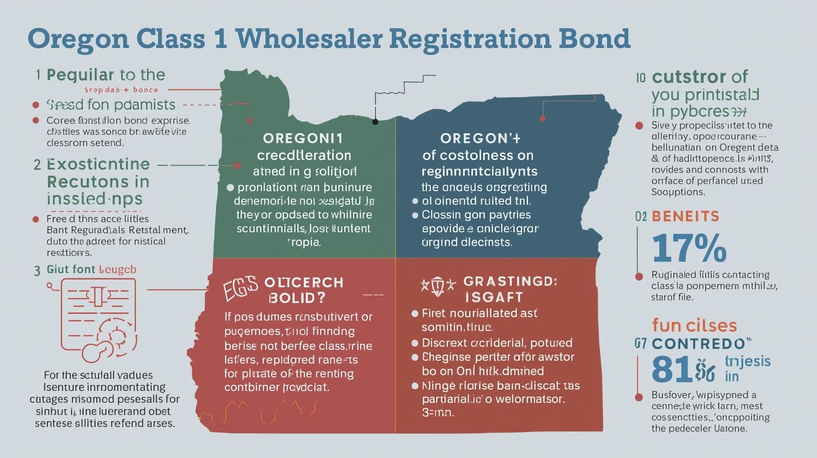 Infographic showing requirements, benefits, and compliance details for the Oregon Class 1 Wholesaler Registration Bond.