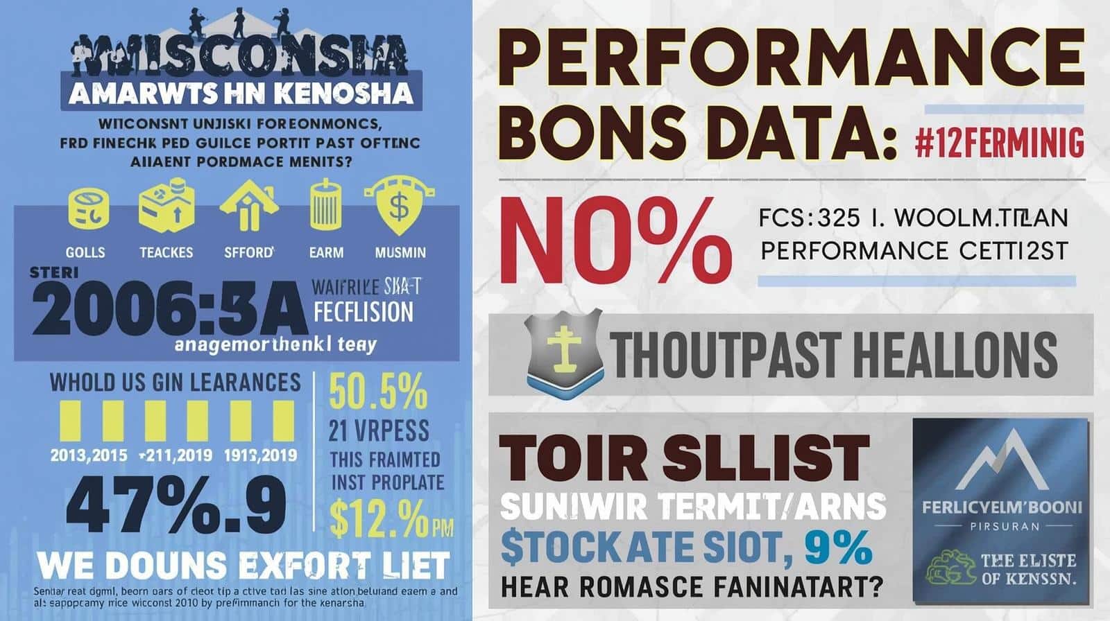 Blue and yellow infographic displaying Wisconsin bond categories, performance data, and growth percentages across years.