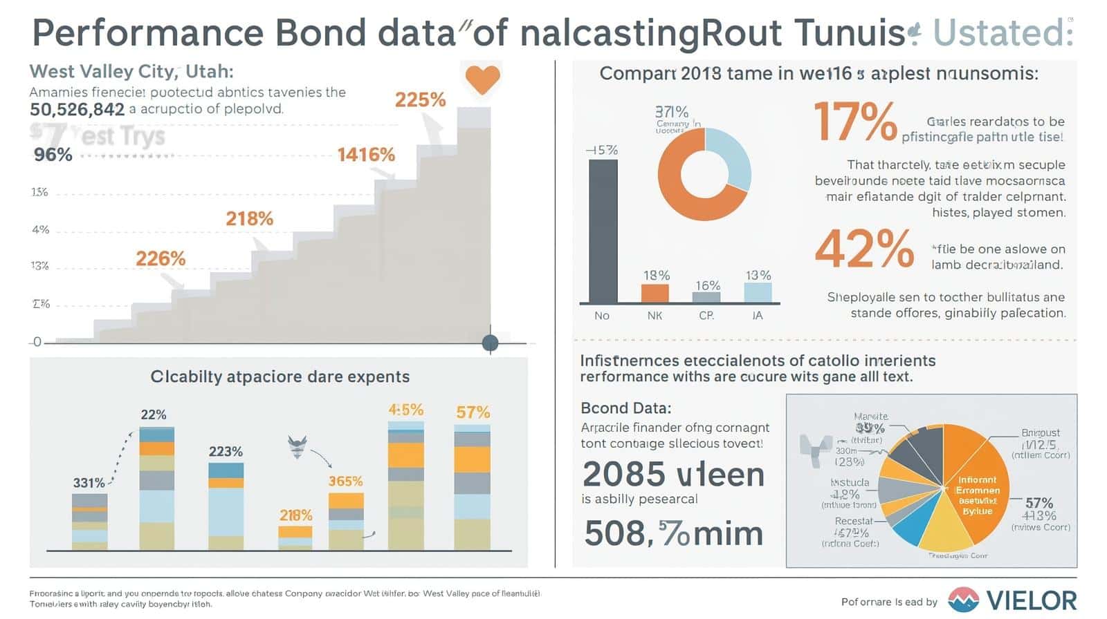 Detailed bond performance data visualization for West Valley City, including bar charts, pie chart, and percentage growth statistics.