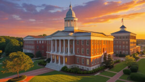 Historic architecture in Portsmouth, VA at sunset, representing city projects that may require performance bond guarantees