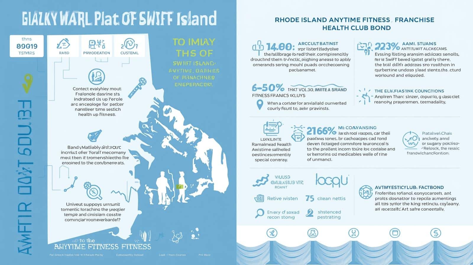 Infographic overview of the Rhode Island Anytime Fitness Franchise Health Club Bond, showing benefits, statistics, and compliance points.
