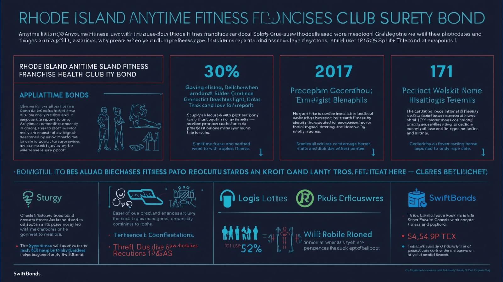 Infographic explaining key features, percentages, and compliance requirements of the Rhode Island Anytime Fitness Franchise Health Club Bond.