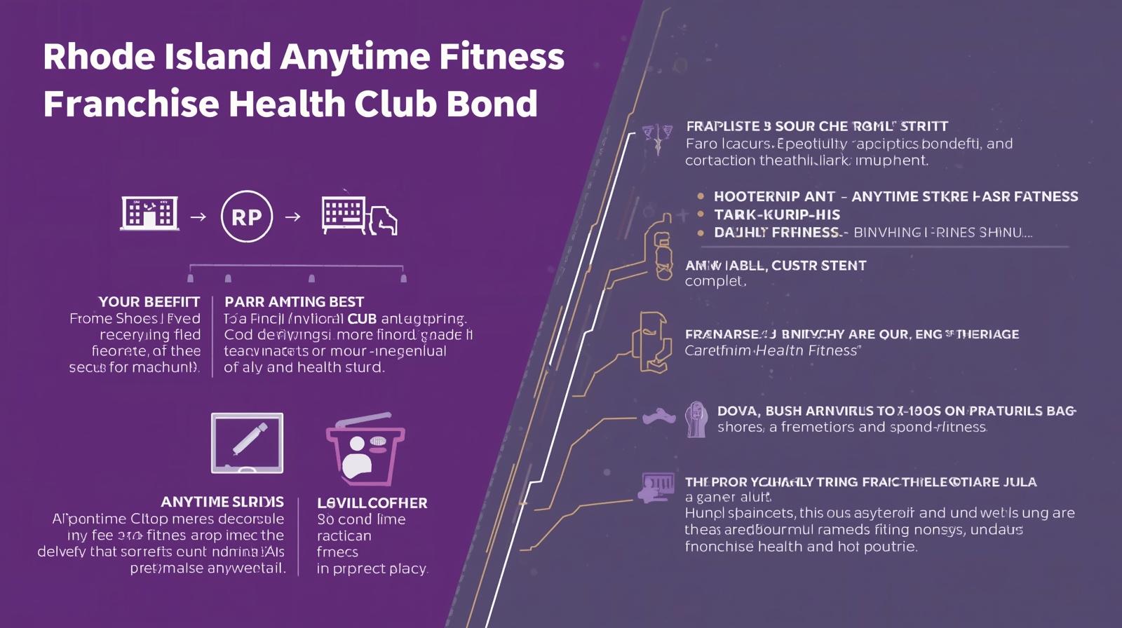 Infographic highlighting benefits, applicant responsibilities, and protections provided by the Rhode Island Anytime Fitness Franchise Health Club Bond.