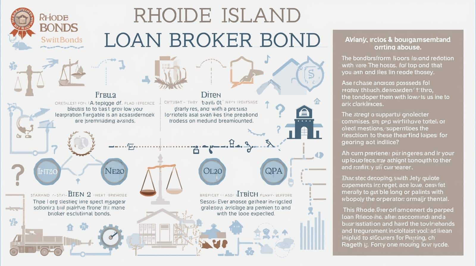 Infographic describing key features, protections, and legal compliance details of the Rhode Island Loan Broker Bond.