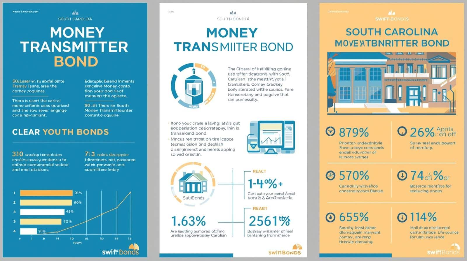 Visual guide breaking down South Carolina Money Transmitter Bond obligations with statistics, charts, and licensing steps.