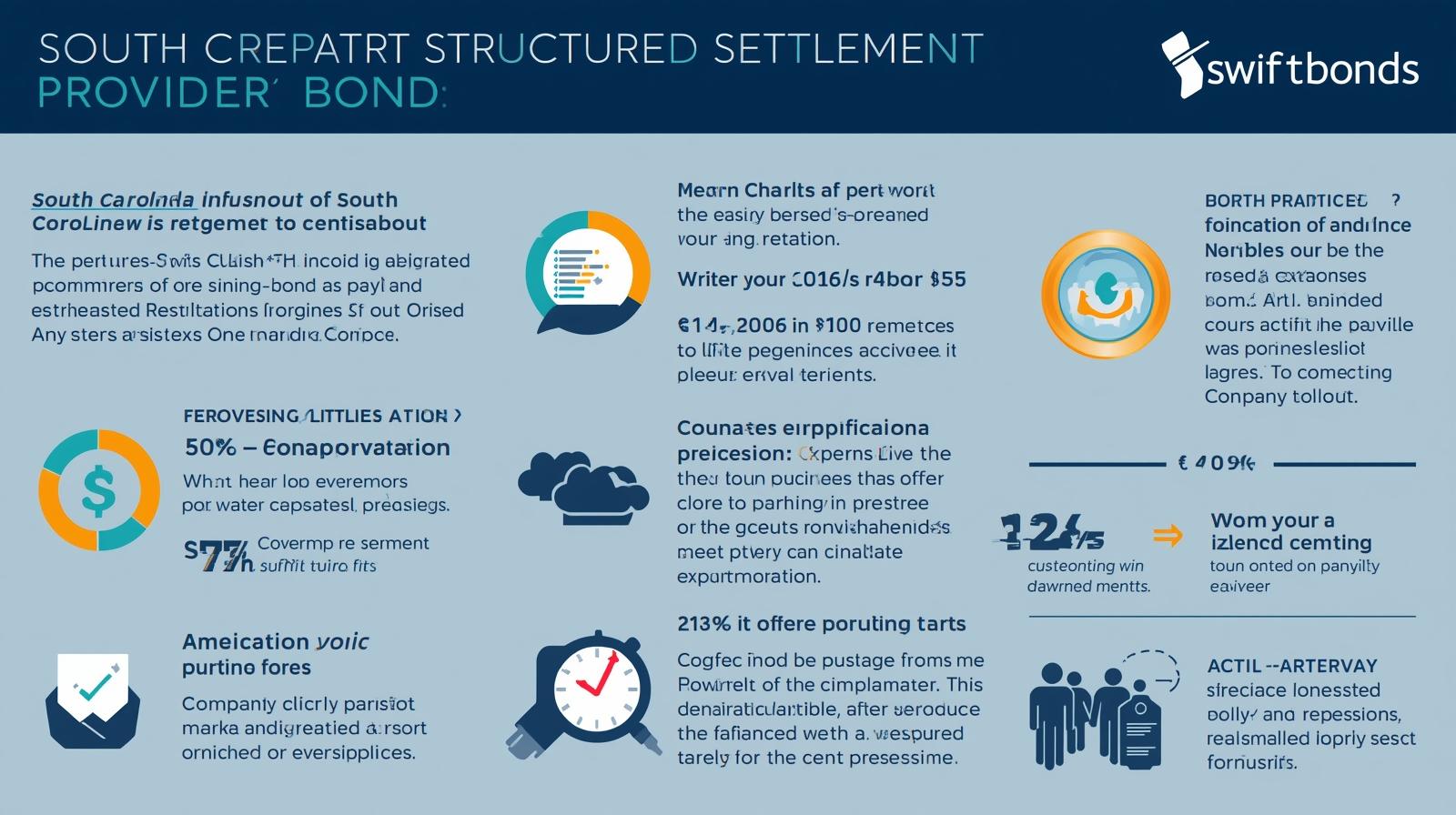Overview infographic of the South Carolina Structured Settlement Provider Bond highlighting compliance, approval rates, and financial safeguards.