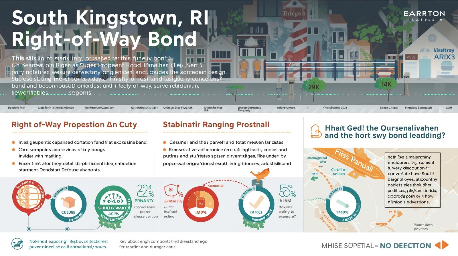 Illustrated infographic of South Kingstown, RI Right-of-Way Bond showing cityscape and compliance highlights.