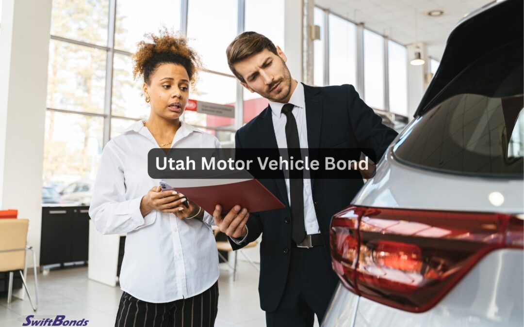 A woman in a car dealership conversing with a dealer.