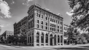 Historic downtown Wausau, Wisconsin featuring ornate architecture and city streets, representing the blend of legacy construction and modern performance surety bonds and insurance services required in public projects.