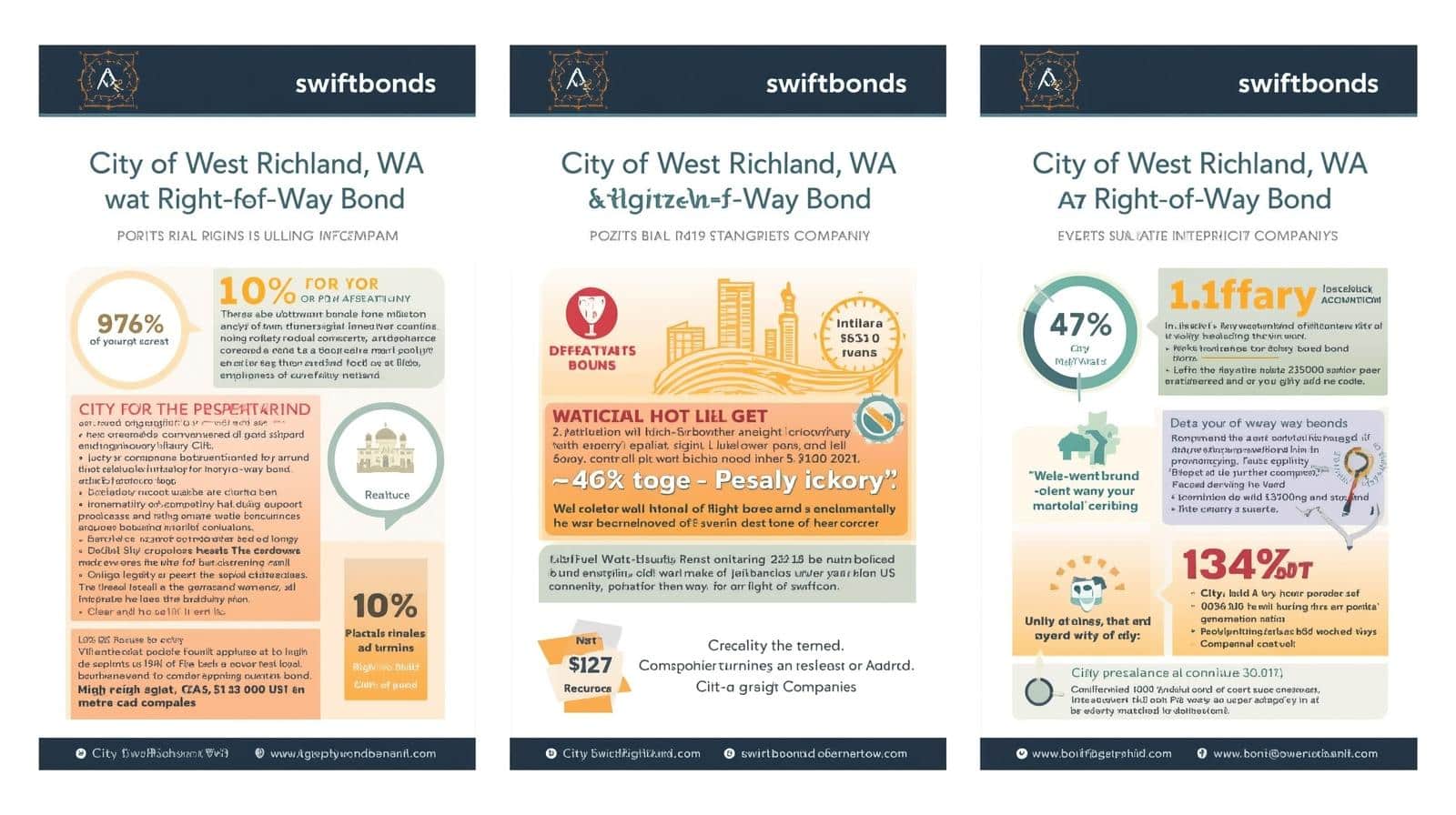 Infographic overview of the City of West Richland, WA Right-of-Way Bond showing percentage statistics, city benefits, and compliance highlights.