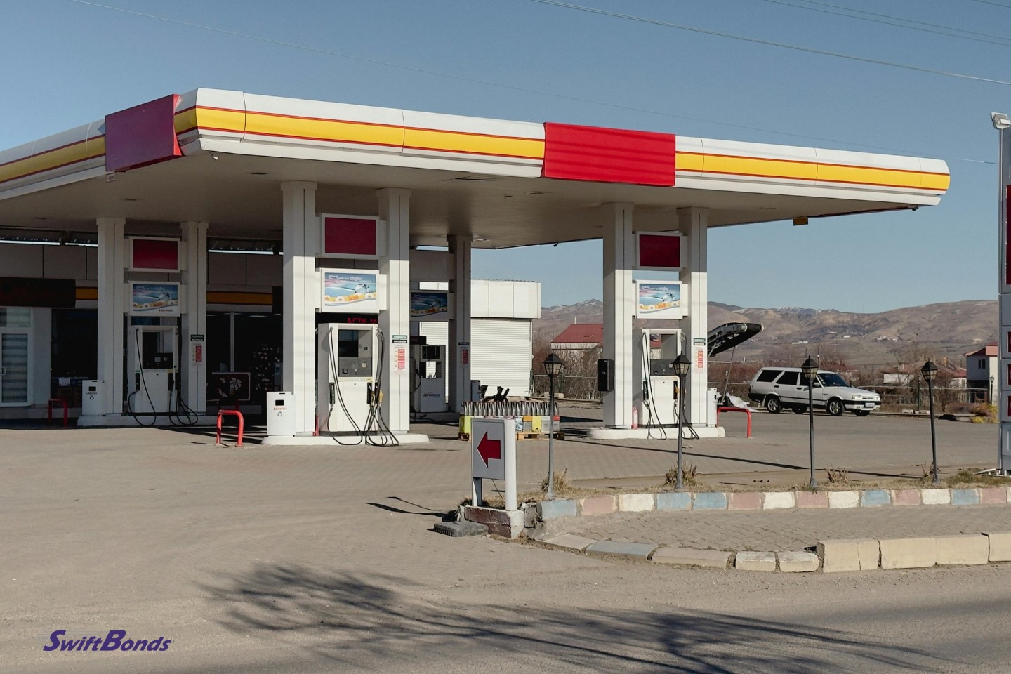 A petrol station in an isolated location.