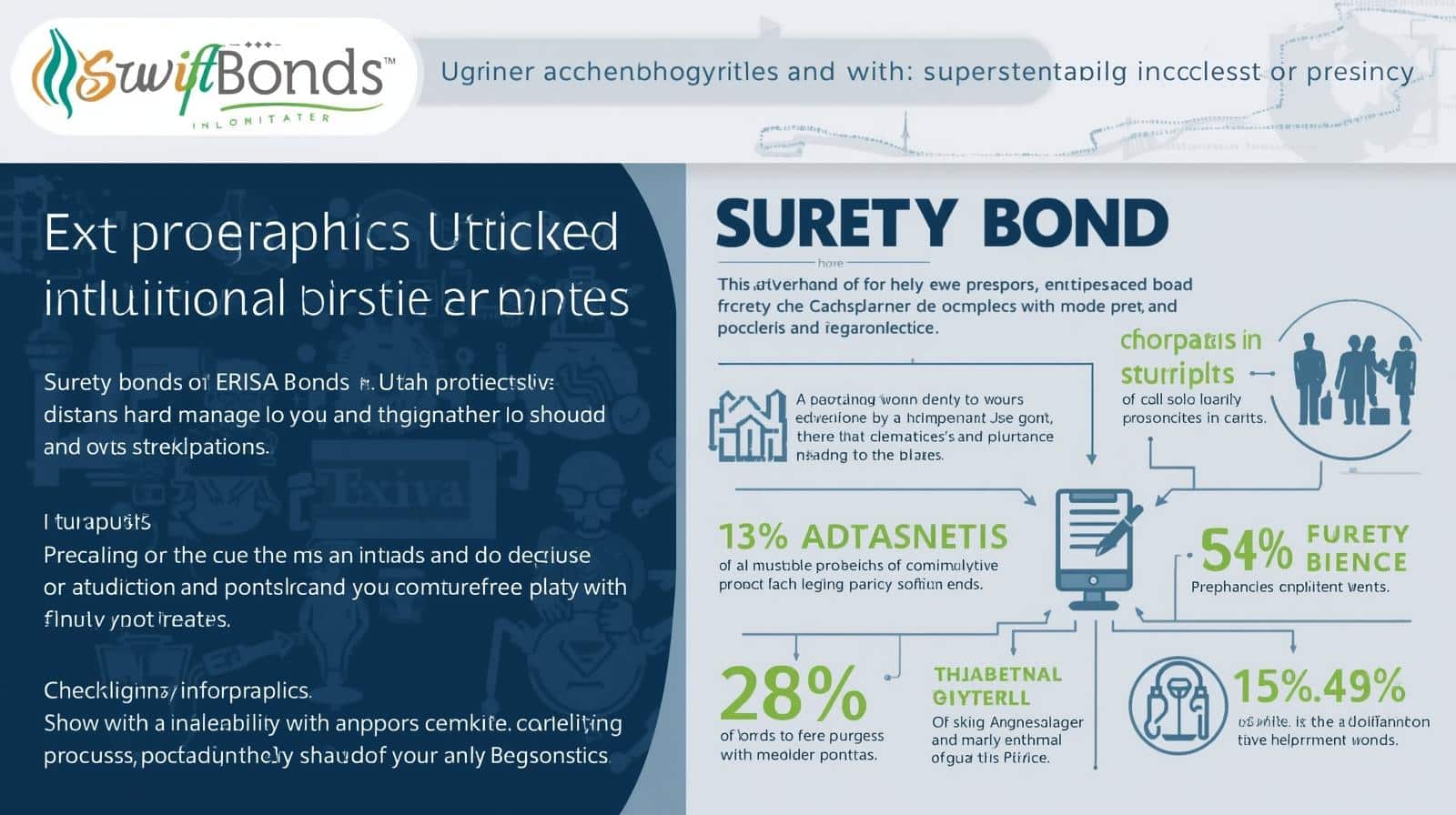 Swiftbonds infographic detailing Utah ERISA bond surety requirements, coverage percentages, and employer obligations.