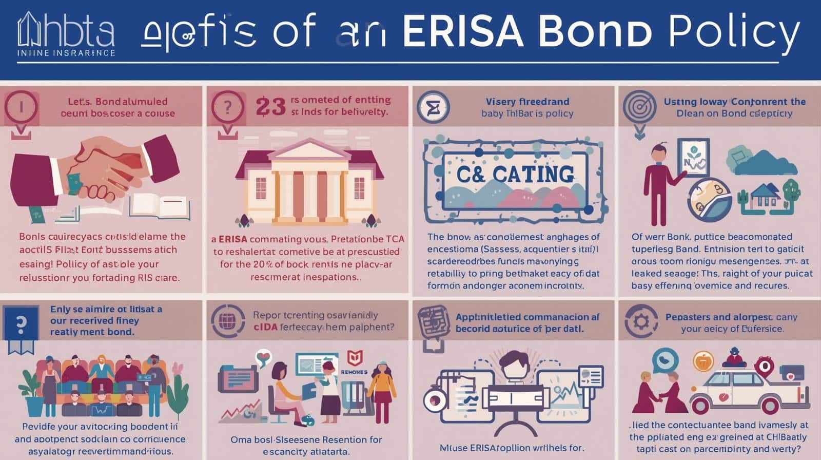 Infographic explaining key elements and benefits of an ERISA Bond policy, including compliance requirements and protection for retirement plans.