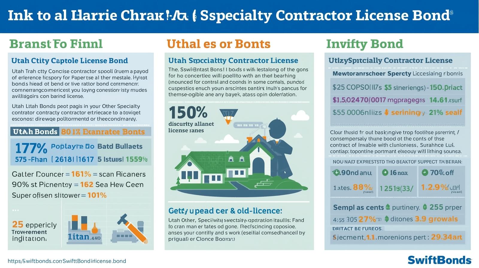 Infographic highlighting Utah Specialty Contractor License bond benefits, cost figures, and financial details with graphics.