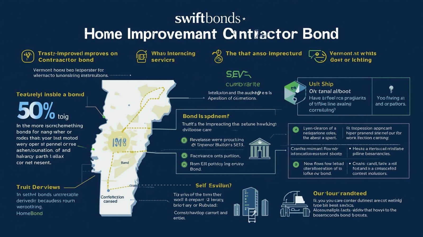 Visual guide explaining Vermont Home Improvement Contractor Bond features, contractor obligations, and financial safeguards.