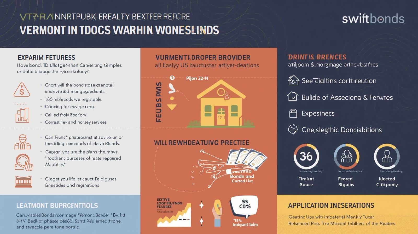 Infographic showing features of Vermont mortgage broker licensing and bond application details.