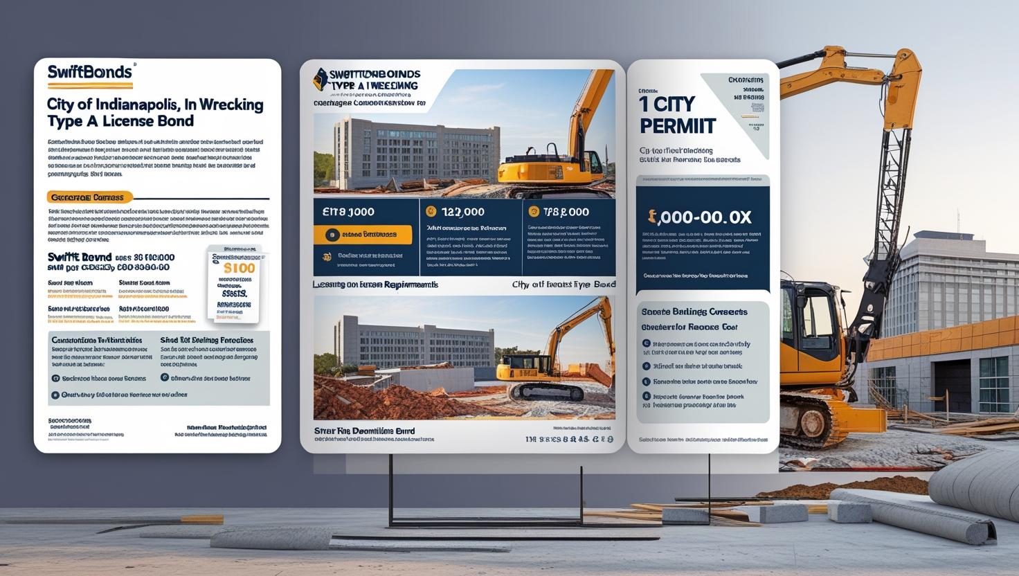 Infographic detailing the City of Indianapolis Type A Wrecking License Bond requirements and costs.