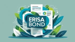 Graphic showing ERISA bond documents and financial charts to highlight fiduciary coverage requirements.