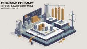 Infographic on ERISA bond insurance requirements, showing plan protection benefits, minimum coverage rules, and noncompliance consequences.