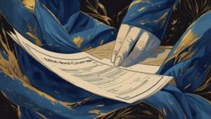 Close-up of a fiduciary hand reviewing ERISA bond coverage documents with gold and blue details.