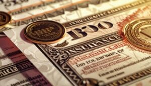 Close-up of ERISA bond insurance certificate with gold seals representing legal protection for retirement plan assets.