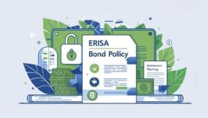 Illustration of ERISA bond policy with lock and financial planning documents highlighting fiduciary protection.