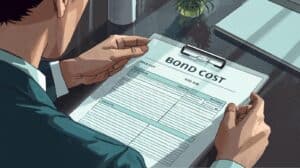 Professional examining bond cost details on clipboard highlighting factors affecting Fidelity bond premiums.