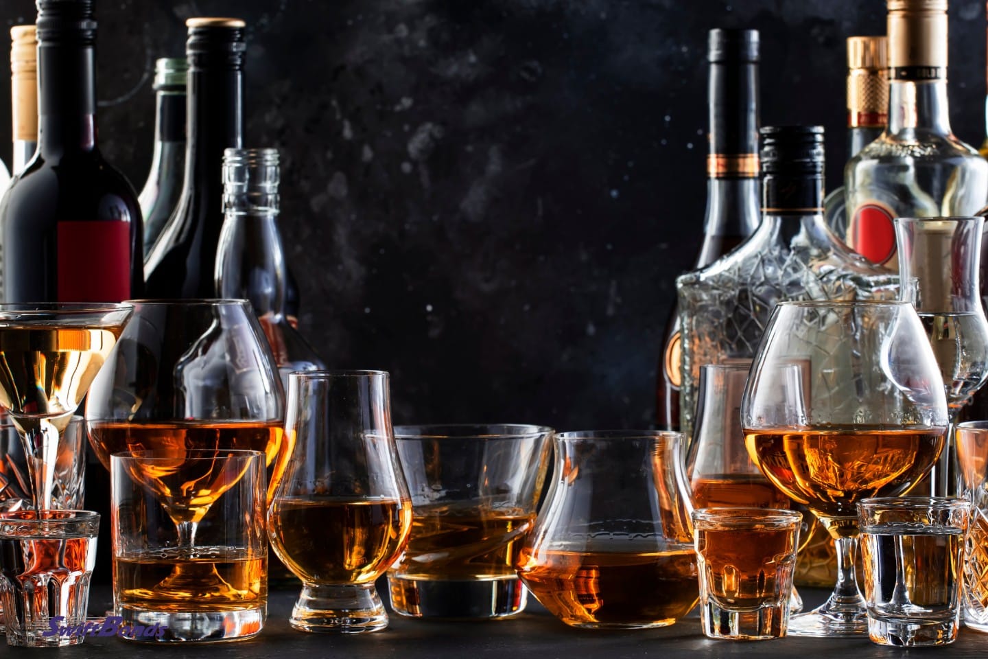 Spirits, hard liquors, and strong alcoholic beverages.