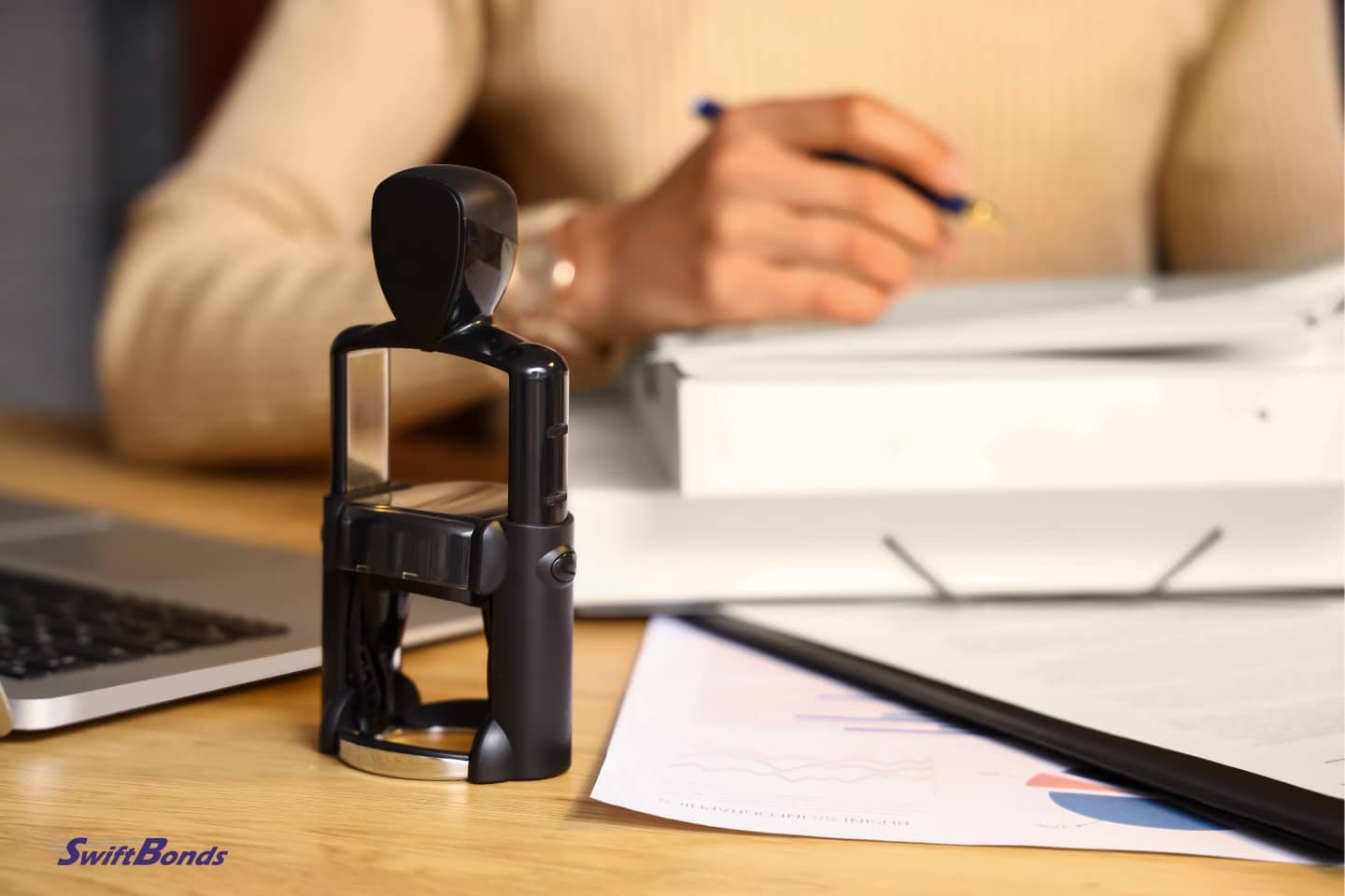 stamp on the public notary's table.