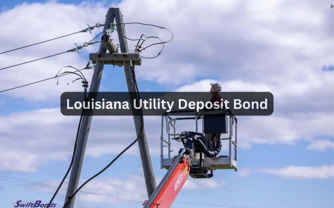 A utility worker is on a lift, restoring electricity lines.