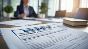 Close-up of a security bond form for an employment agency, highlighting compliance and licensing requirements.